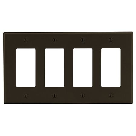 HUBBELL WIRING DEVICE-KELLEMS Wallplate, Mid-Size 4-Gang, 4) Decorator, Brown PJ264